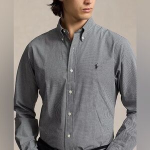 Ralph Lauren Men’s Classic Fit Button Down Shirt Black White Gingham, Large L